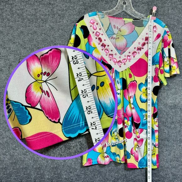 Butterfly Tunic Top Embellished Women M Flutter Sleeve Slinky Knit Whimsy Fairy - Picture 9 of 11